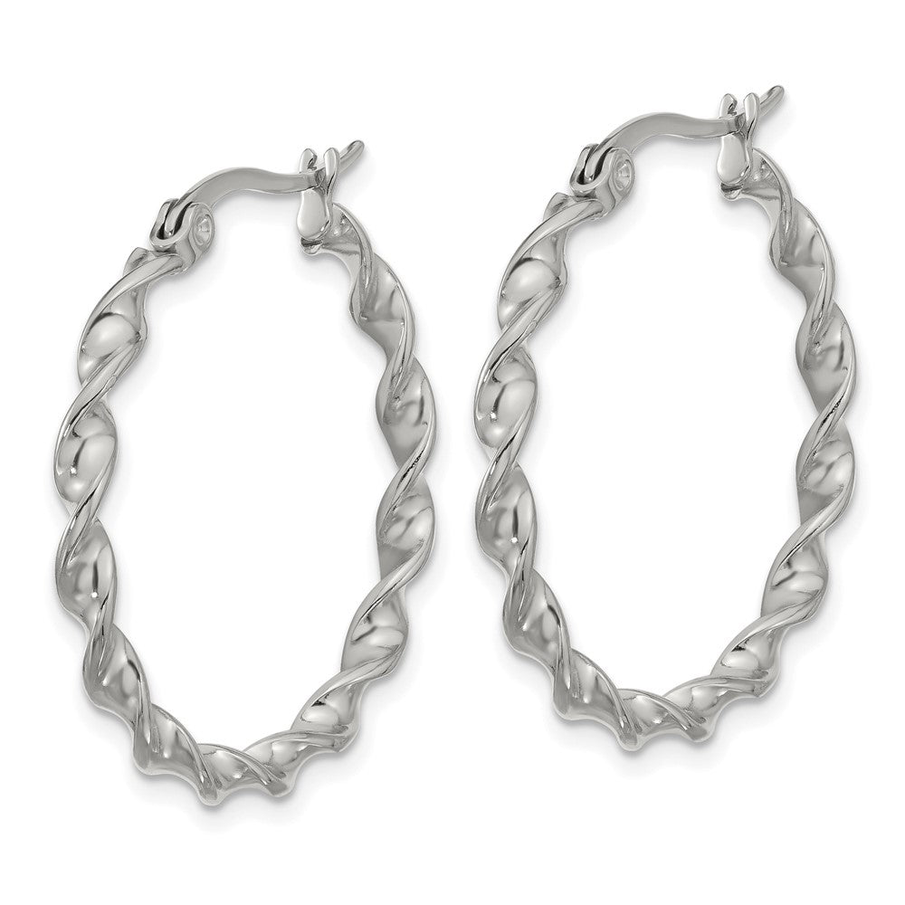 SRE1685 Chisel Stainless Steel Polished Twisted Hoop Earrings