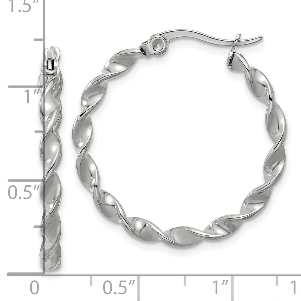 SRE1685 Chisel Stainless Steel Polished Twisted Hoop Earrings