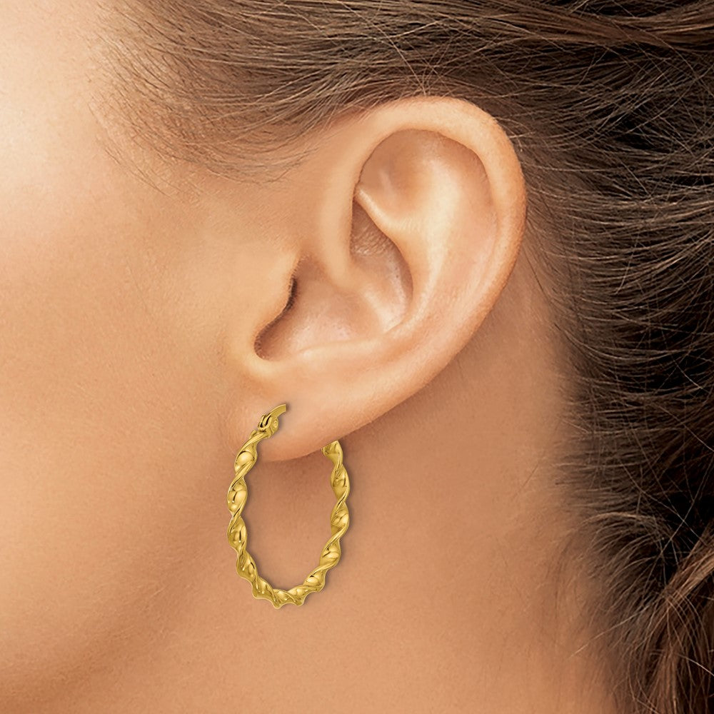SRE1686 Chisel Stainless Steel Polished Yellow IP-plated Twisted Hoop Earrings