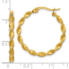 SRE1686 Chisel Stainless Steel Polished Yellow IP-plated Twisted Hoop Earrings