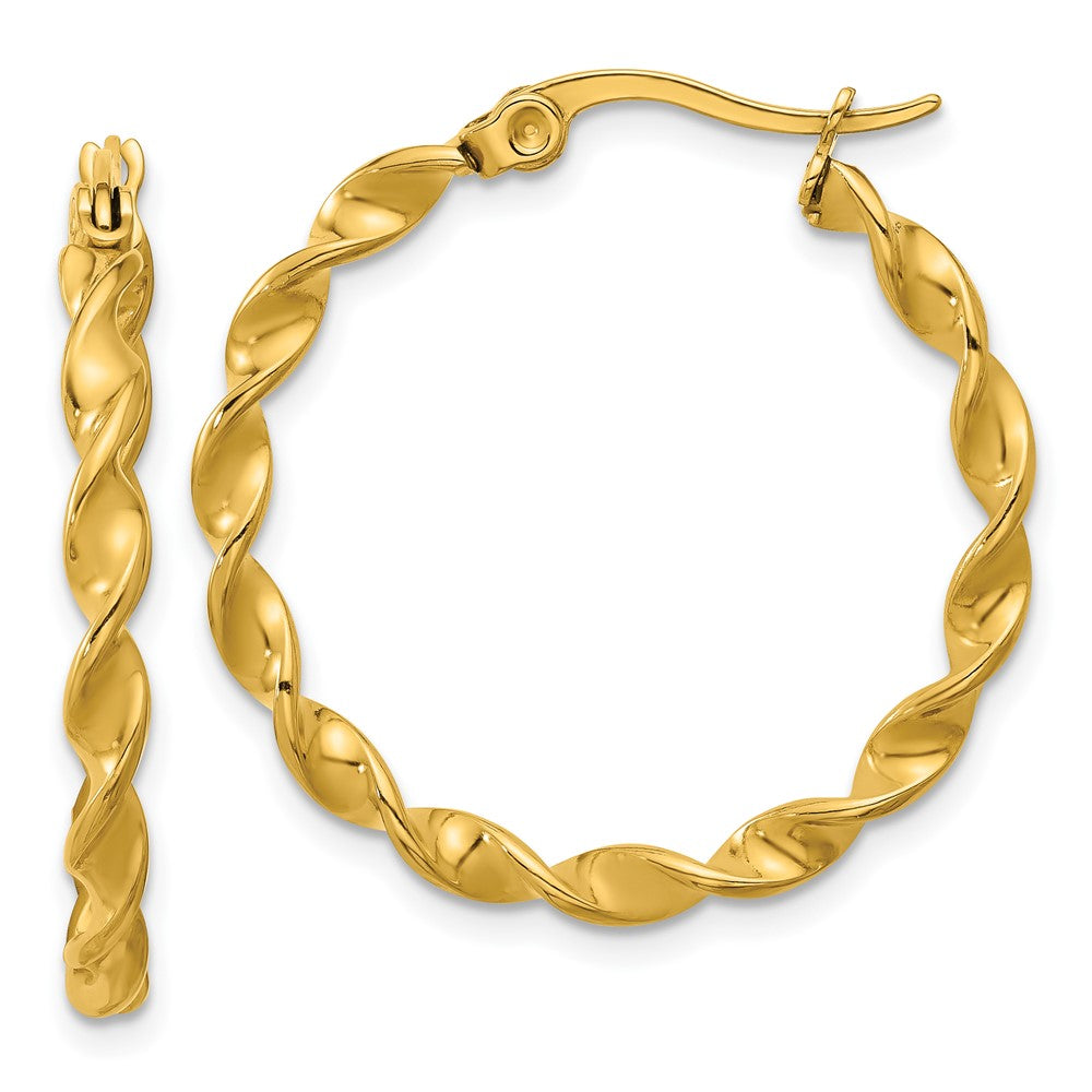 SRE1686 Chisel Stainless Steel Polished Yellow IP-plated Twisted Hoop Earrings