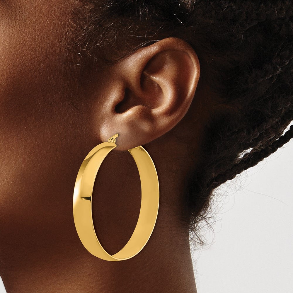 SRE1690 Chisel Stainless Steel Polished Yellow IP-plated 9mm Hoop Earrings