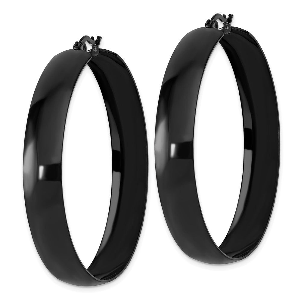 SRE1692 Chisel Stainless Steel Polished Black IP-plated 9mm Hoop Earrings