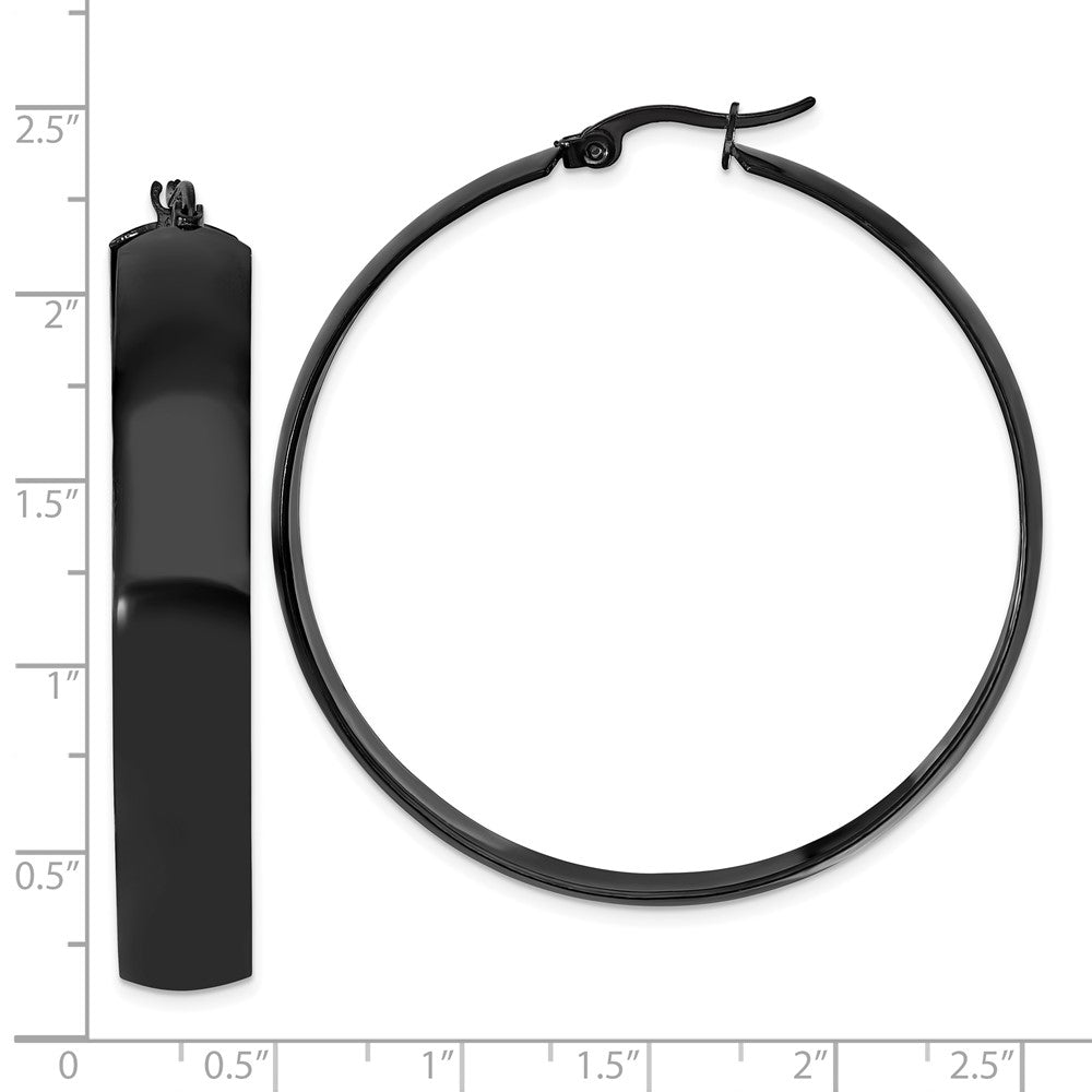 SRE1692 Chisel Stainless Steel Polished Black IP-plated 9mm Hoop Earrings
