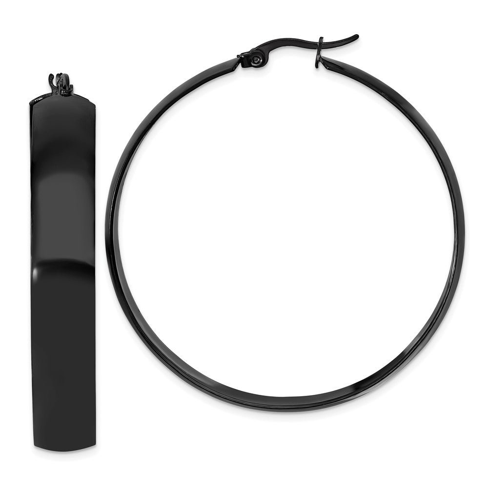 SRE1692 Chisel Stainless Steel Polished Black IP-plated 9mm Hoop Earrings