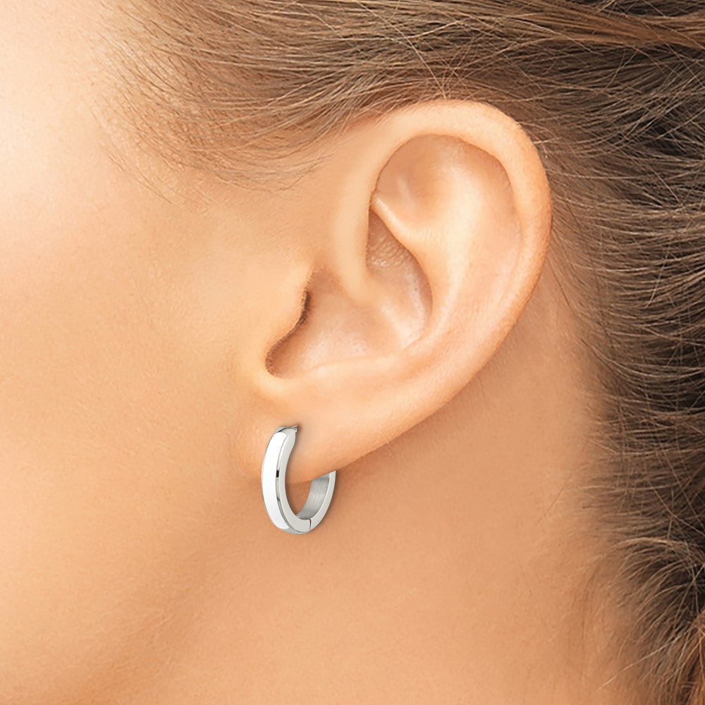 SRE1698 Chisel Stainless Steel Polished with White Enamel 2.90mm Hinged Hoop Earrings