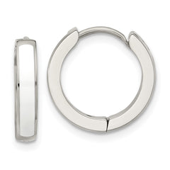 SRE1698 Chisel Stainless Steel Polished with White Enamel 2.90mm Hinged Hoop Earrings