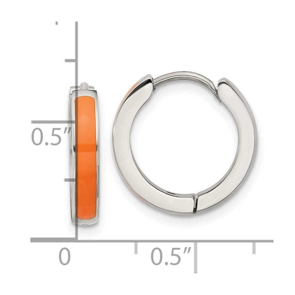 SRE1699 Chisel Stainless Steel Polished with Orange Enamel 2.90mm Hinged Hoop Earrings
