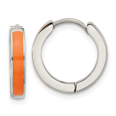 SRE1699 Chisel Stainless Steel Polished with Orange Enamel 2.90mm Hinged Hoop Earrings