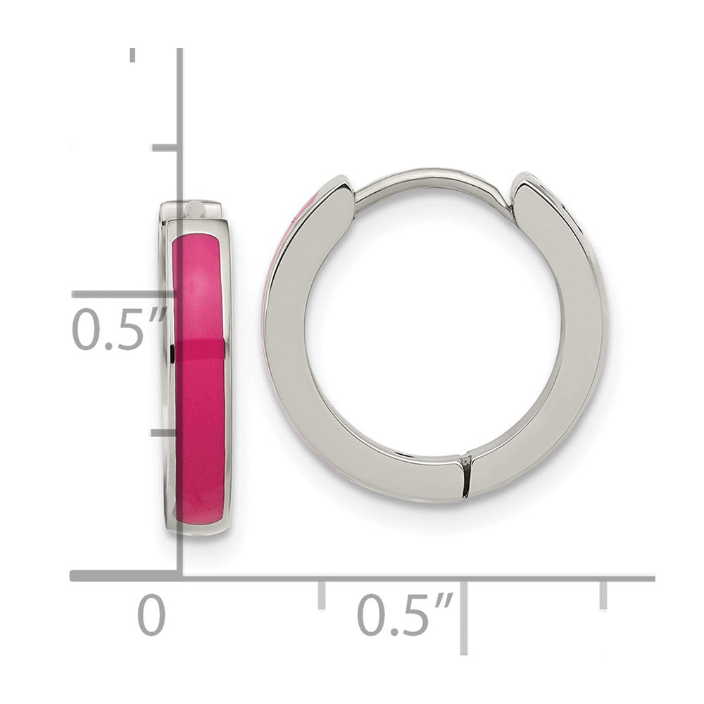 SRE1700 Chisel Stainless Steel Polished with Pink Enamel 2.90mm Hinged Hoop Earrings