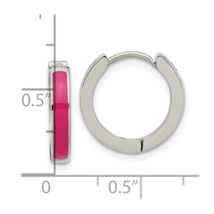 SRE1700 Chisel Stainless Steel Polished with Pink Enamel 2.90mm Hinged Hoop Earrings