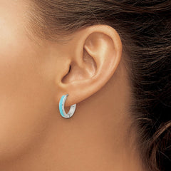 SRE1702 Chisel Stainless Steel Polished with Blue Enamel 2.90mm Hinged Hoop Earrings