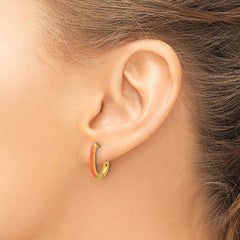 SRE1703 Chisel Stainless Steel Polished Yellow IP-plated with Orange Enamel 2.40mm Elongated Hinged Hoop Earrings