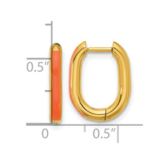 SRE1703 Chisel Stainless Steel Polished Yellow IP-plated with Orange Enamel 2.40mm Elongated Hinged Hoop Earrings