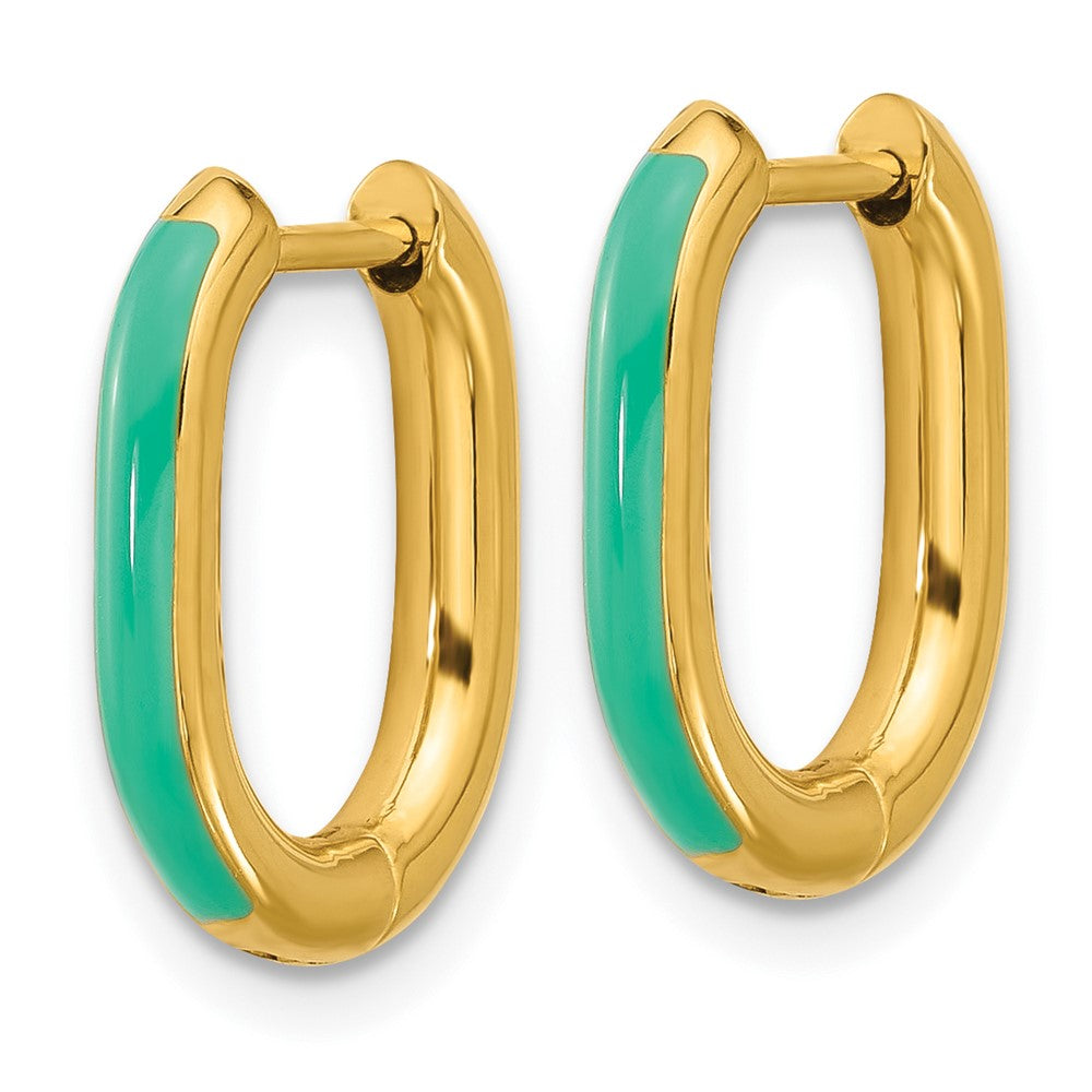 SRE1706 Chisel Stainless Steel Polished Yellow IP-plated with Blue Enamel 2.40mm Elongated Hinged Hoop Earrings