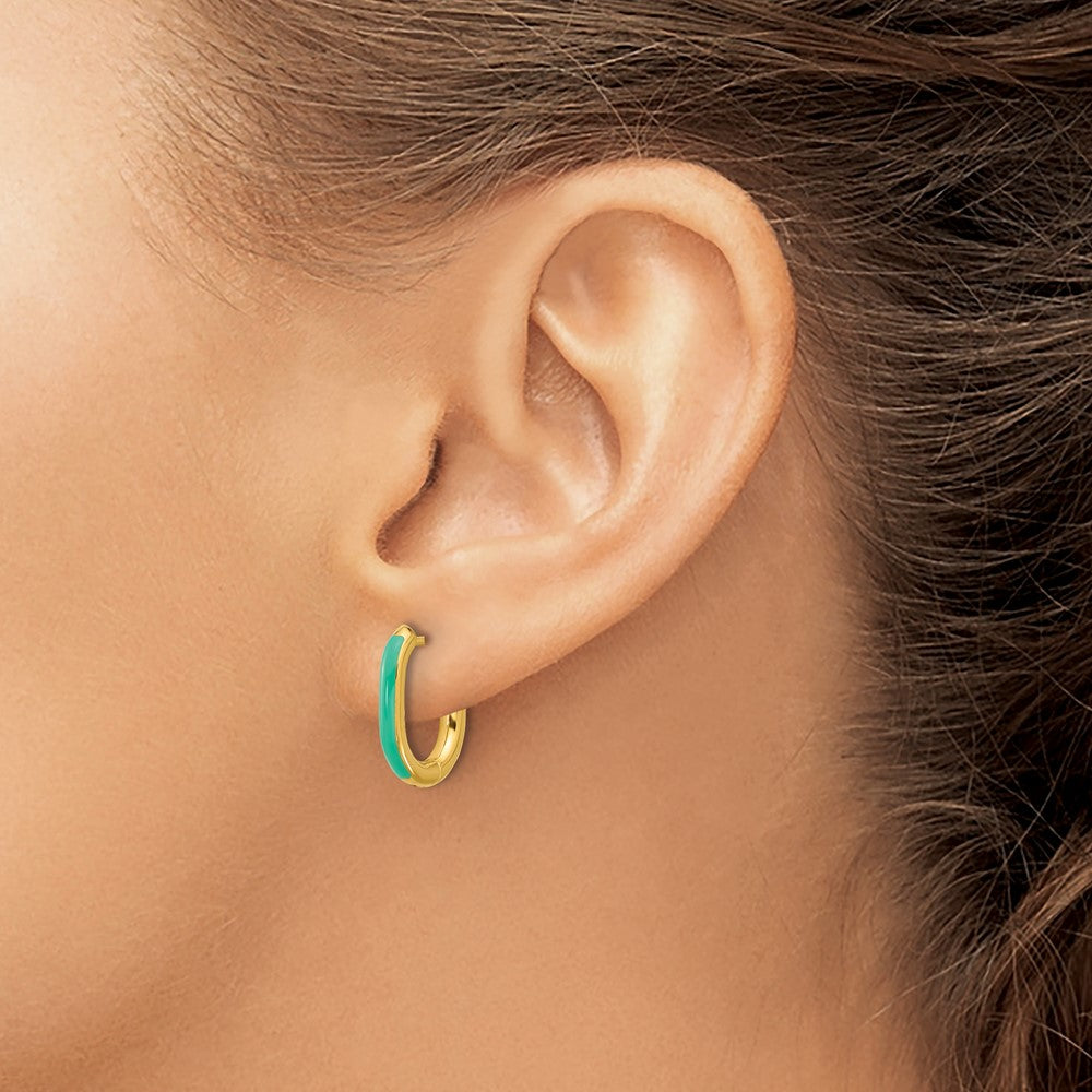 SRE1706 Chisel Stainless Steel Polished Yellow IP-plated with Blue Enamel 2.40mm Elongated Hinged Hoop Earrings