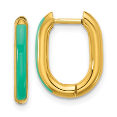 SRE1706 Chisel Stainless Steel Polished Yellow IP-plated with Blue Enamel 2.40mm Elongated Hinged Hoop Earrings