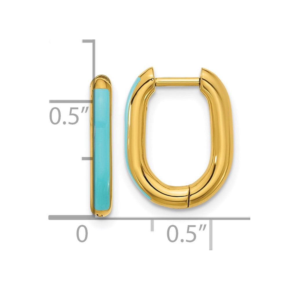 SRE1707 Chisel Stainless Steel Polished Yellow IP-plated with Blue Enamel 2.40mm Elongated Hinged Hoop Earrings