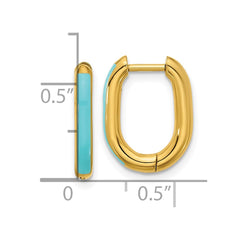 SRE1707 Chisel Stainless Steel Polished Yellow IP-plated with Blue Enamel 2.40mm Elongated Hinged Hoop Earrings