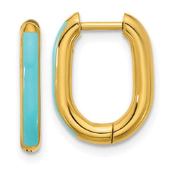 SRE1707 Chisel Stainless Steel Polished Yellow IP-plated with Blue Enamel 2.40mm Elongated Hinged Hoop Earrings