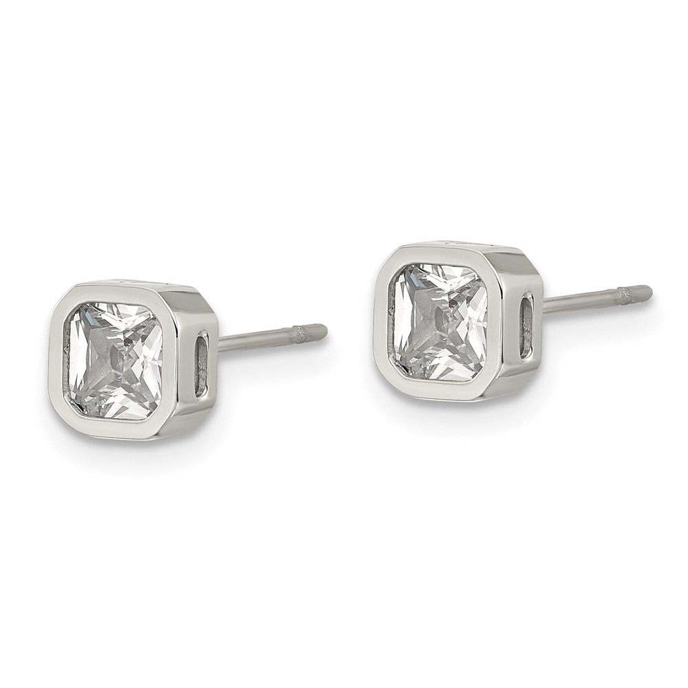 SRE1711 Chisel Stainless Steel Polished 5mm CZ Squared Post Earrings