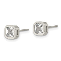 SRE1711 Chisel Stainless Steel Polished 5mm CZ Squared Post Earrings
