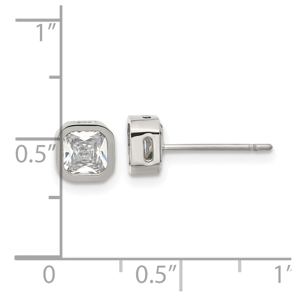 SRE1711 Chisel Stainless Steel Polished 5mm CZ Squared Post Earrings