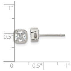 SRE1711 Chisel Stainless Steel Polished 5mm CZ Squared Post Earrings