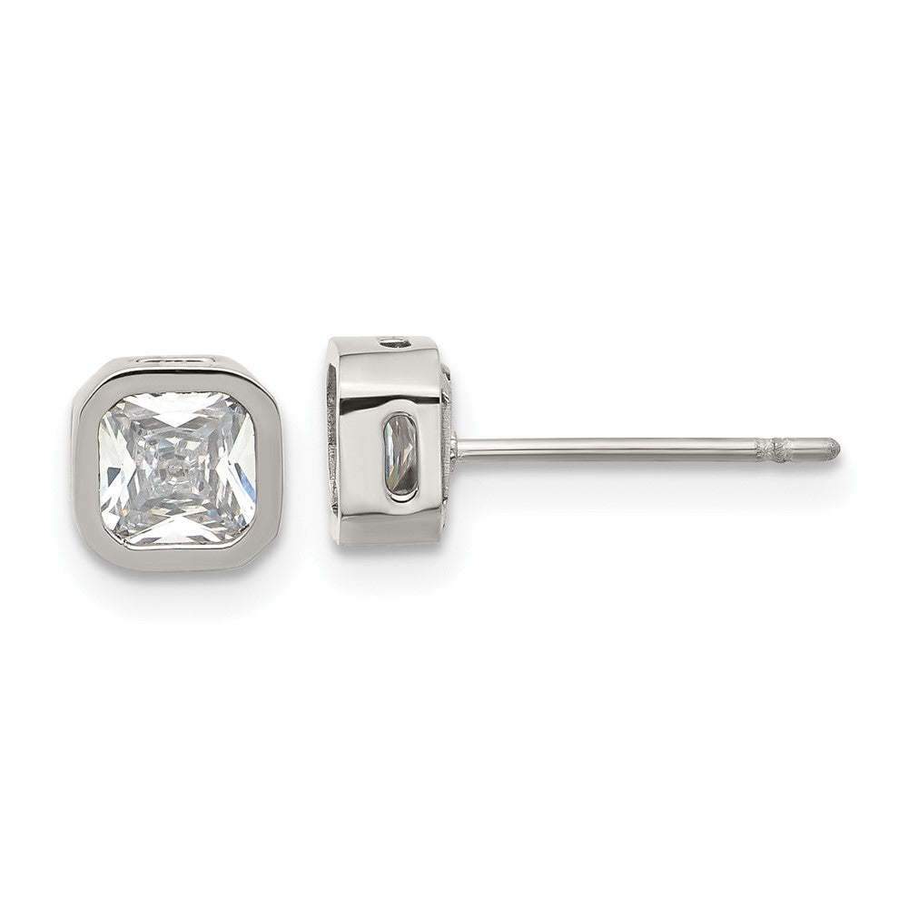 SRE1711 Chisel Stainless Steel Polished 5mm CZ Squared Post Earrings