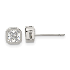 SRE1711 Chisel Stainless Steel Polished 5mm CZ Squared Post Earrings