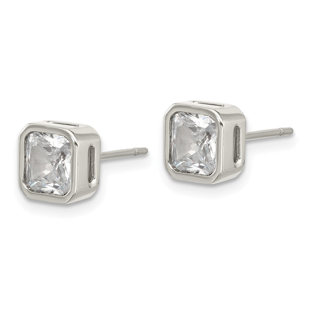 SRE1712 Chisel Stainless Steel Polished 6mm CZ Squared Stud Earrings