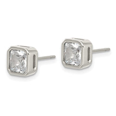 SRE1712 Chisel Stainless Steel Polished 6mm CZ Squared Stud Earrings