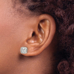 SRE1712 Chisel Stainless Steel Polished 6mm CZ Squared Stud Earrings