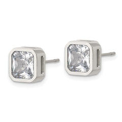 SRE1713 Chisel Stainless Steel Polished 7mm CZ Squared Stud Earrings