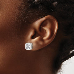 SRE1713 Chisel Stainless Steel Polished 7mm CZ Squared Stud Earrings