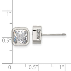 SRE1713 Chisel Stainless Steel Polished 7mm CZ Squared Stud Earrings