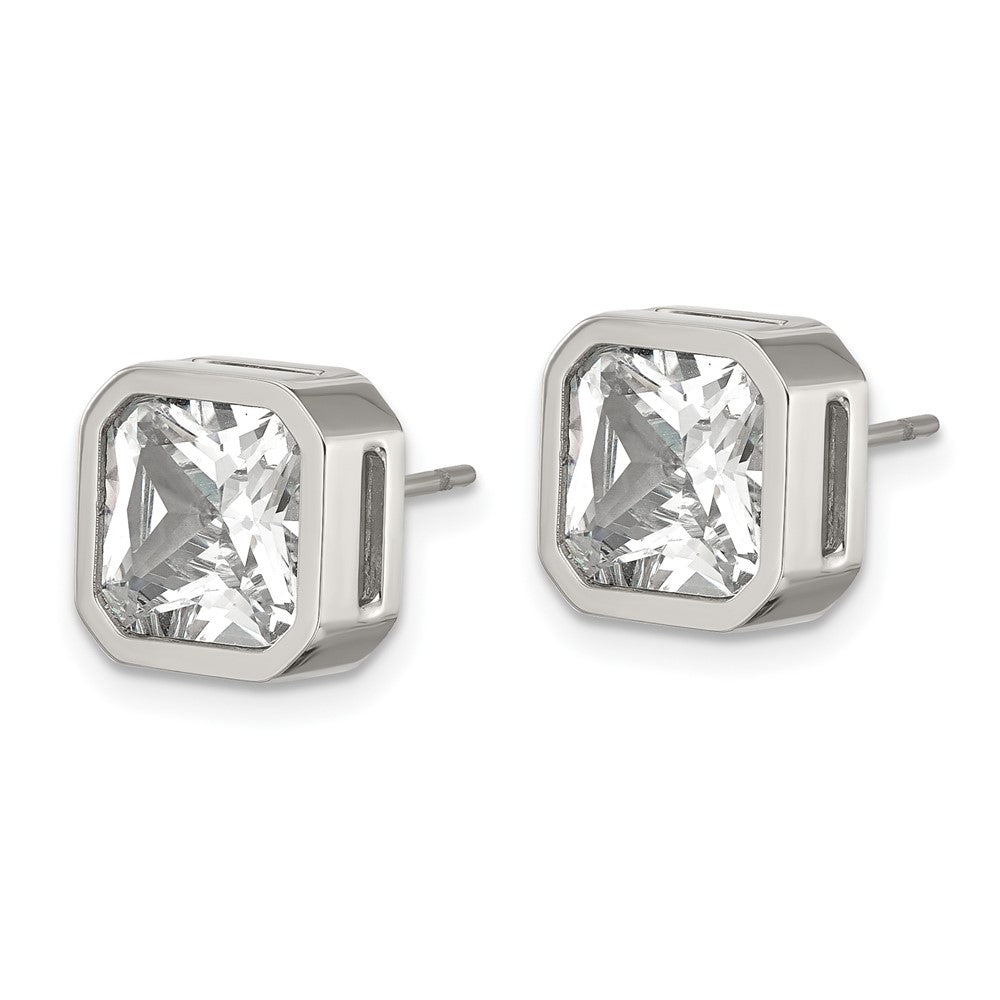 SRE1714 Chisel Stainless Steel Polished 8mm CZ Squared Stud Earrings