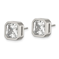 SRE1714 Chisel Stainless Steel Polished 8mm CZ Squared Stud Earrings