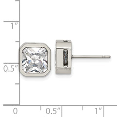 SRE1714 Chisel Stainless Steel Polished 8mm CZ Squared Stud Earrings