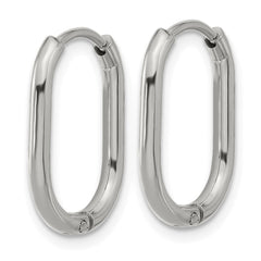 SRE1717 Chisel Stainless Steel Polished Elongated 2mm Hinged Hoop Earrings