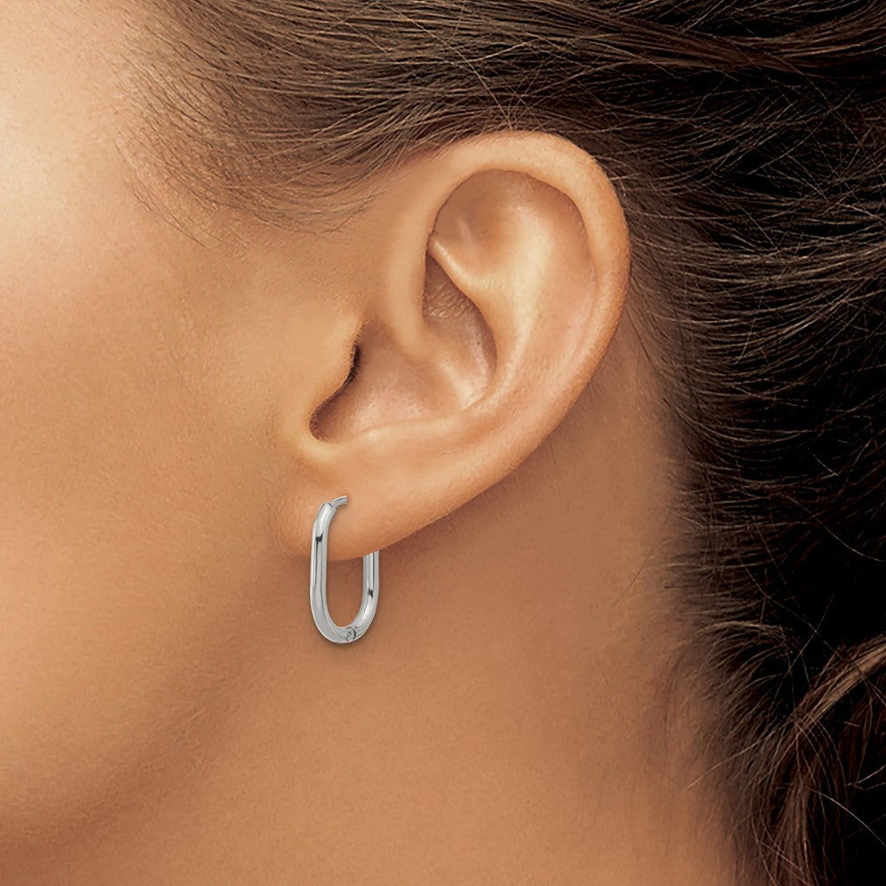 SRE1717 Chisel Stainless Steel Polished Elongated 2mm Hinged Hoop Earrings