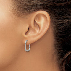 SRE1717 Chisel Stainless Steel Polished Elongated 2mm Hinged Hoop Earrings