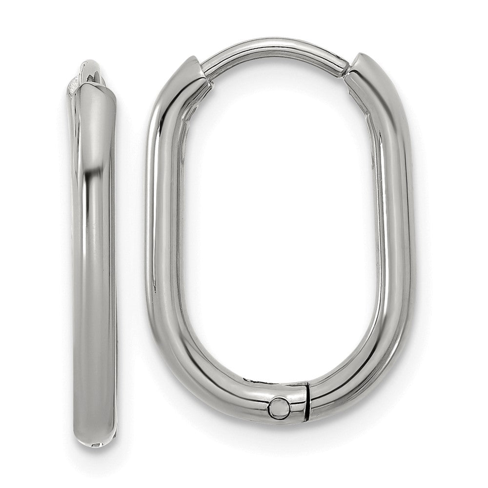 SRE1717 Chisel Stainless Steel Polished Elongated 2mm Hinged Hoop Earrings