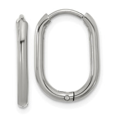 SRE1717 Chisel Stainless Steel Polished Elongated 2mm Hinged Hoop Earrings