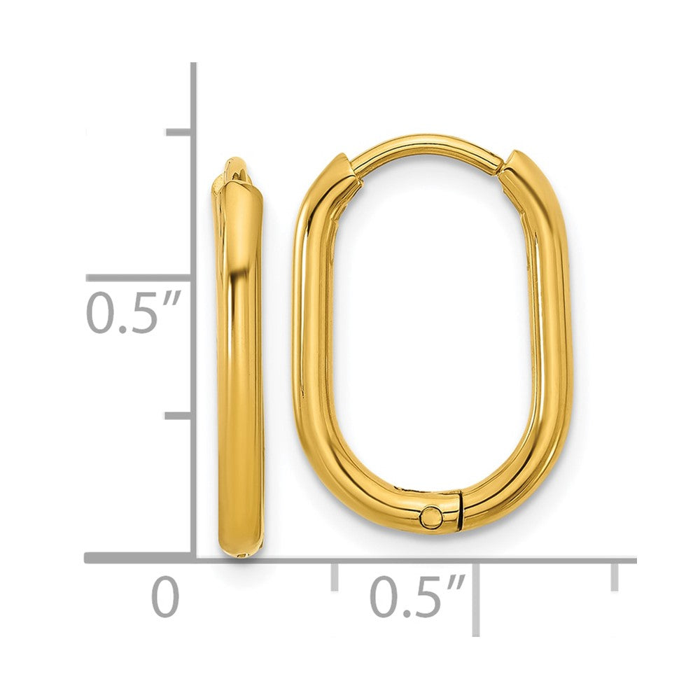 SRE1718 Chisel Stainless Steel Polished Yellow IP-plated Elongated 2mm Hinged Hoop Earrings