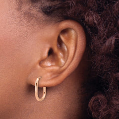 SRE1719 Chisel Stainless Steel Polished Rose IP-plated Elongated 2mm Hinged Hoop Earrings