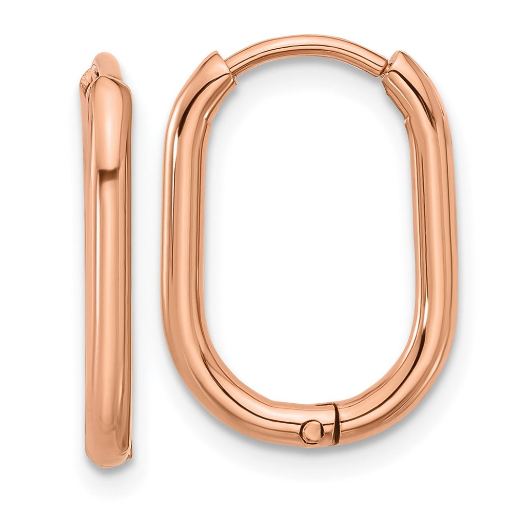 SRE1719 Chisel Stainless Steel Polished Rose IP-plated Elongated 2mm Hinged Hoop Earrings