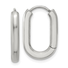 SRE1720 Chisel Stainless Steel Polished Elongated 3mm Hinged Hoop Earrings