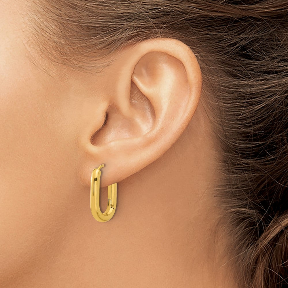 SRE1721 Chisel Stainless Steel Polished Yellow IP-plated Elongated 3mm Hinged Hoop Earrings