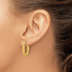SRE1721 Chisel Stainless Steel Polished Yellow IP-plated Elongated 3mm Hinged Hoop Earrings
